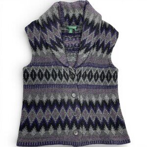Ralph Lauren Lambswool Sweater Vest Shawl Collar Aztec Western Navajo Women’s M